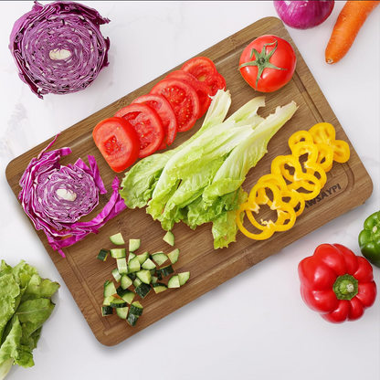 Bamboo Cutting Board Set - 100% Natural, and Durable - Large and Sturdy Surface for Kitchen, Organic -Perfect for Cutting Meat, Vegetables, and Fruits. (Bamboo Brown)