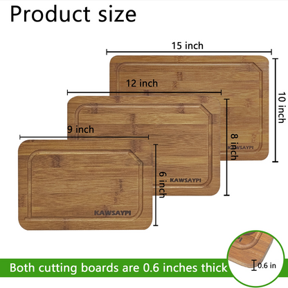 Bamboo Cutting Board Set - 100% Natural, and Durable - Large and Sturdy Surface for Kitchen, Organic -Perfect for Cutting Meat, Vegetables, and Fruits. (Bamboo Brown)