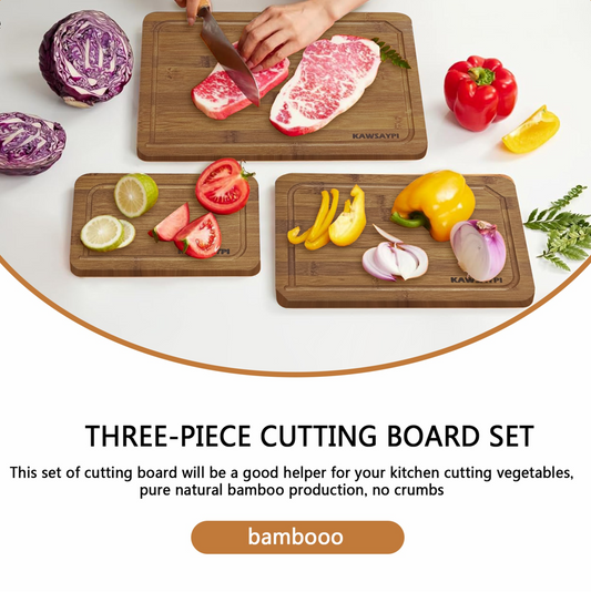 Bamboo Cutting Board Set - 100% Natural, and Durable - Large and Sturdy Surface for Kitchen, Organic -Perfect for Cutting Meat, Vegetables, and Fruits. (Bamboo Brown)