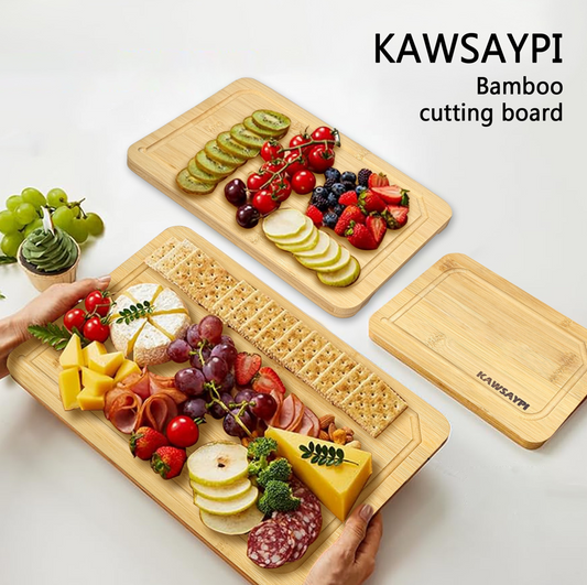 Bamboo Cutting Board Set - 100% Natural, and Durable - Large and Sturdy Surface for Kitchen, Organic -Perfect for Cutting Meat, Vegetables, and Fruits. (Bamboo Natural)